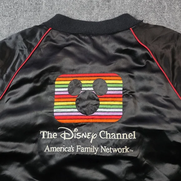 Vtg 80s 90s Disney Channel Mickey Mouse Satin Bomber Jacket XL USA Retro - Picture 8 of 13